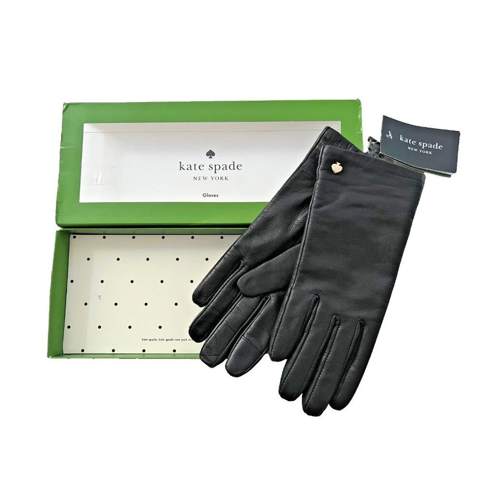 Kate Spade New York Leather Gloves Black ( M )